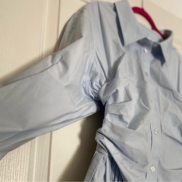 Alexander Wang Cotton Poplin Gathered Shirt Dress Light Blue US 6 - Picture 6 of 11